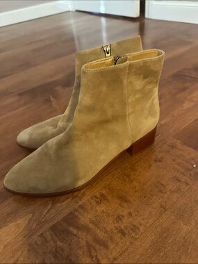 J. Crew Suede Pointed Ankle Boots in Light Taupe